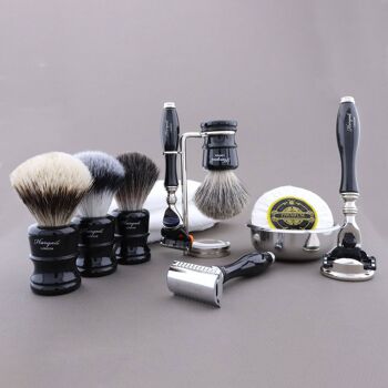 Kit de rasage Haryali's Legend Range - Noir - Silver Tip Badger - Rasoir 3 tranchants 4