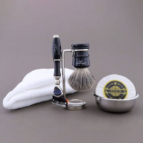 Haryali's Legend Range Shaving Kit - Black - Super Badger - 5 Edge Razor