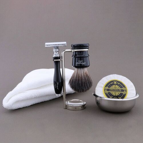 Haryali's Legend Range Shaving Kit - Black - Synthetic Black - Double Edge Safety Razor