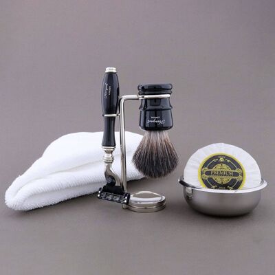 Kit de Rasage Haryali's Legend Range - Noir - Noir Synthétique - Rasoir 3 Tranchants