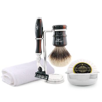 Kit de Rasage Haryali's Legend Range - Rouge & Noir - Silver Tip Badger - Rasoir 3 Tranchants 1