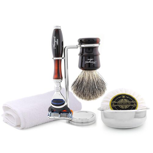 Haryali's Legend Range Shaving Kit - Red & Black - Super Badger - 5 Edge Razor