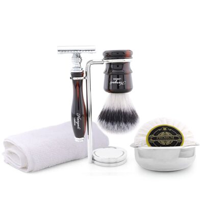 Haryali's Legend Range Shaving Kit - Red & Black - Synthetic Silver Tip - Double Edge Safety Razor