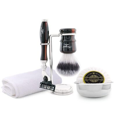 Haryali's Legend Range Shaving Kit - Red & Black - Synthetic Silver Tip - 3 Edge Razor