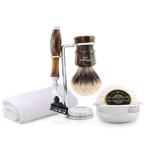 Haryali's Legend Range Shaving Kit - Brown - Silver Tip Badger - 3 Edge Razor