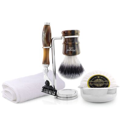 Kit da barba Haryali's Legend Range - Marrone - Punta argentata sintetica - Rasoio a 3 bordi