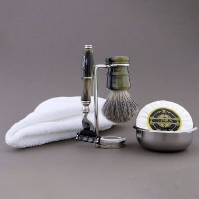 Haryali's Legend Range Shaving Kit - Green - Super Badger - 3 Edge Razor