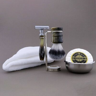 Haryali's Legend Range Shaving Kit - Green - Synthetic Silver Tip - Double Edge Safety Razor