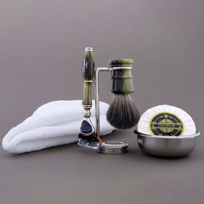 Haryali's Legend Range Shaving Kit - Green - Synthetic Black - 5 Edge Razor