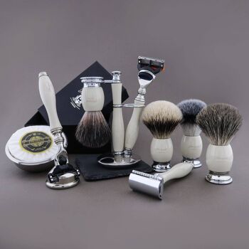 Kit de rasage Haryali's Thunder Range - Ivoire - Silver Tip Badger - Rasoir 3 tranchants 4