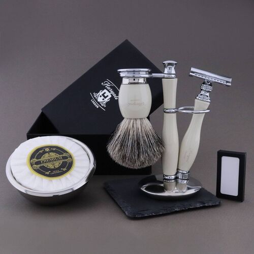 Haryali's Thunder Range Shaving Kit - Ivory - Super Badger - Double Edge Safety Razor