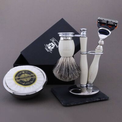 Haryali's Thunder Range Shaving Kit - Ivory - Super Badger - 5 Edge Razor