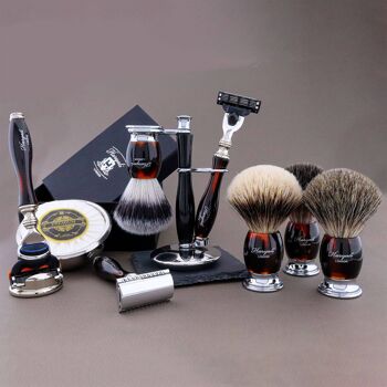 Kit de Rasage Gamme Thunder de Haryali - Ivoire - Pointe Argent Synthétique - Rasoir de Sécurité Double Tranchant 2