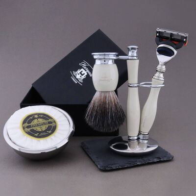 Haryali's Thunder Range Shaving Kit - Ivory - Synthetic Black - 5 Edge Razor