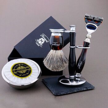 Kit de rasage Haryali's Thunder Range - Noir - Silver Tip Badger - Rasoir de sécurité à double tranchant 5