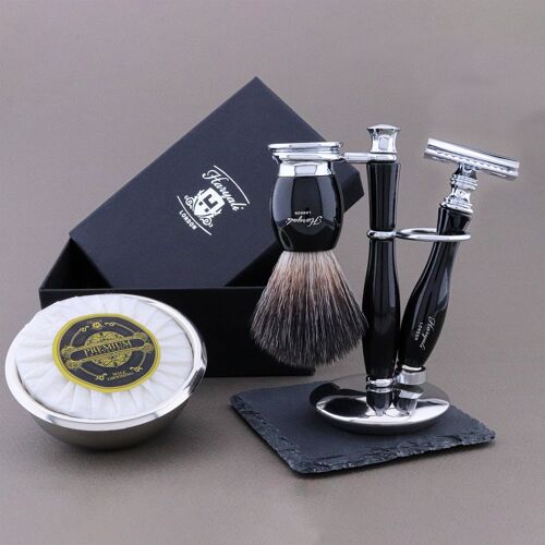 Haryali's Thunder Range Shaving Kit - Black - Synthetic Black - Double Edge Safety Razor