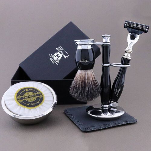 Haryali's Thunder Range Shaving Kit - Black - Synthetic Black - 3 Edge Razor