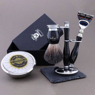 Haryali's Thunder Range Shaving Kit - Black - Synthetic Black - 5 Edge Razor