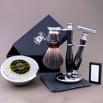 Haryali's Thunder Range Shaving Kit - Red & Black - Synthetic Black - Double Edge Safety Razor