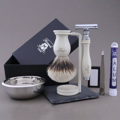 Kit da barba Haryali's Grace Range - Avorio - Silver Tip Badger - Double Edge Safety Razor