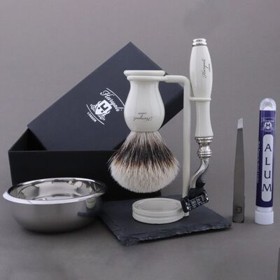 Kit de rasage Haryali's Grace Range - Ivoire - Silver Tip Badger - Rasoir 3 tranchants