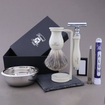 Haryali's Grace Range Shaving Kit - Ivory - Super Badger - Double Edge Safety Razor