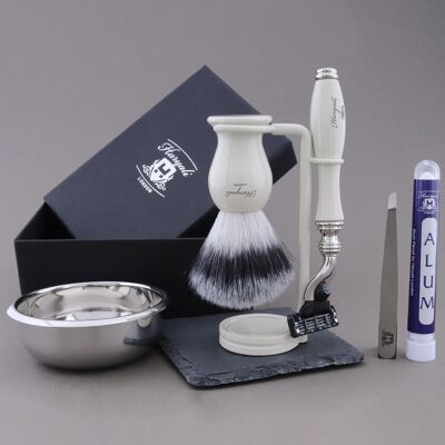 Haryali's Grace Range Shaving Kit - Ivory - Synthetic Silver Tip - 3 Edge Razor