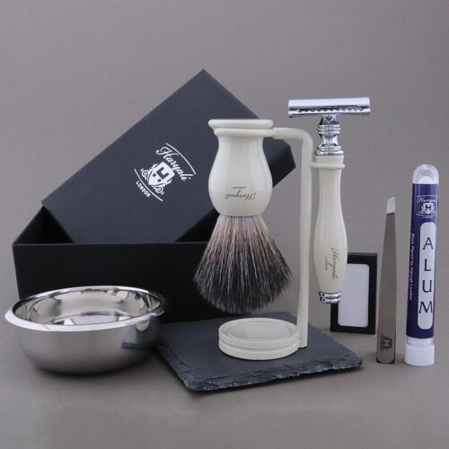 Haryali's Grace Range Shaving Kit - Ivory - Synthetic Black - Double Edge Safety Razor