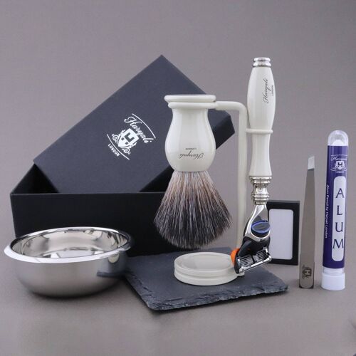 Haryali's Grace Range Shaving Kit - Ivory - Synthetic Black - 5 Edge Razor