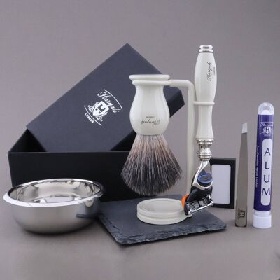 Kit de Rasage Haryali's Grace Range - Ivoire - Noir Synthétique - Rasoir 5 Bords