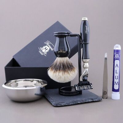 Kit da barba Haryali's Grace Range - Nero - Silver Tip Badger - Rasoio a 3 bordi