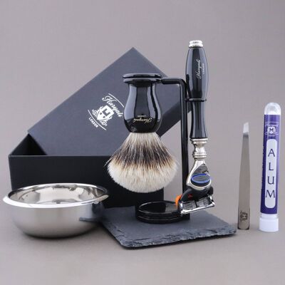 Kit da barba Haryali's Grace Range - Nero - Silver Tip Badger - Rasoio a 5 bordi