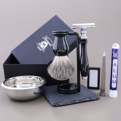 Kit de rasage Haryali's Grace Range - Noir - Super Badger - Rasoir de sécurité à double tranchant