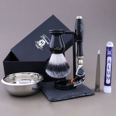 Haryali's Grace Range Shaving Kit - Black - Synthetic Silver Tip - 5 Edge Razor