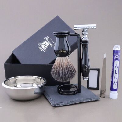 Kit da barba Haryali's Grace Range - Nero - Nero sintetico - Rasoio di sicurezza Double Edge