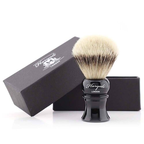 Haryali's Petite Silvertip Badger Shaving Brush - No Customization - Black
