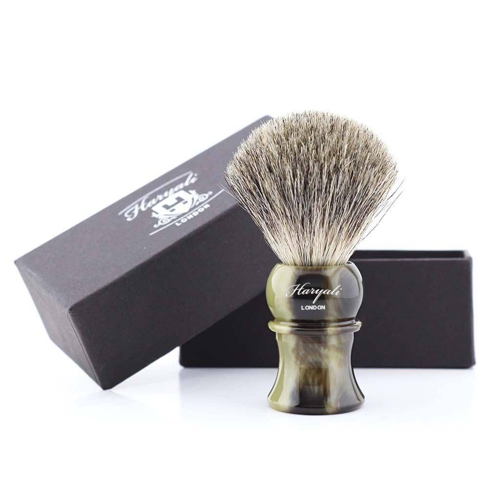 Pennello da barba Petite Super Badger di Haryali - Nessuna personalizzazione - Replica di corno verde