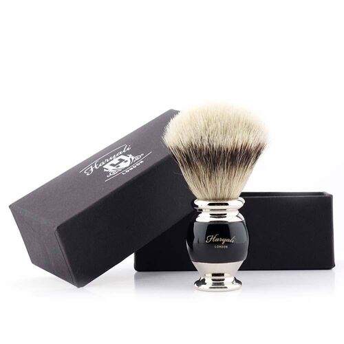 Haryali's Vase Silvertip Badger Shaving Brush - No Customization - Black