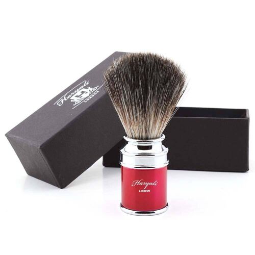 Haryali's Drum Synthetic Black Hair Shaving Brush - No Customization - Red