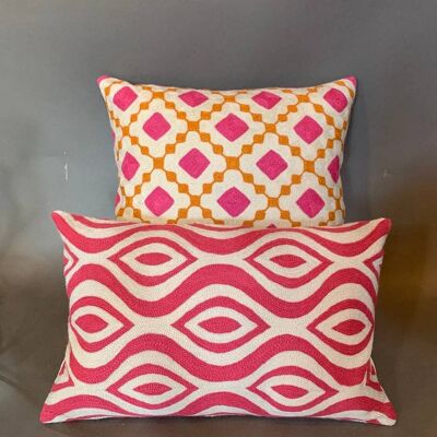 Pink And White Kashmiri Crewel Cushion ,