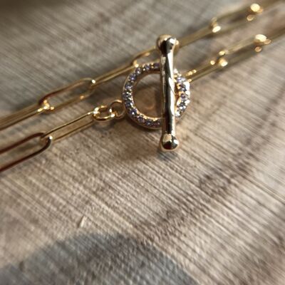 Vergoldetes Messing-Halsband, T-Verschluss mit Zirkonen