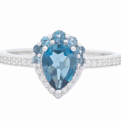 London Blue Topaz Natural Gemstone Ring in Sterling Silver, Birthstone, Fine Jewelry