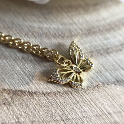 Choker in 18k gold-plated stainless steel, gold-plated butterfly pendant and zircons