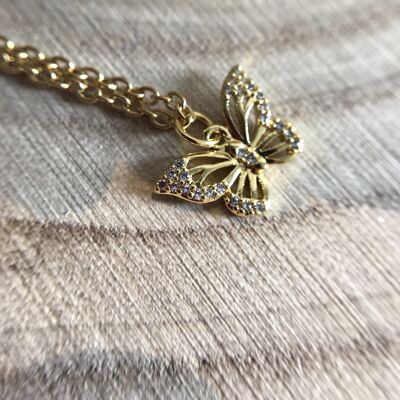 Choker in 18k gold-plated stainless steel, gold-plated butterfly pendant and zircons