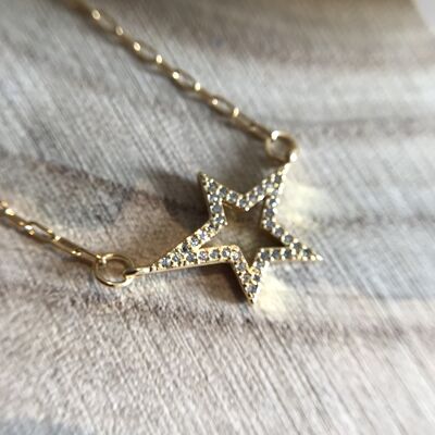 Collana in acciaio inossidabile placcato oro 18 carati Pendente stella placcato oro 18 carati con zirconi