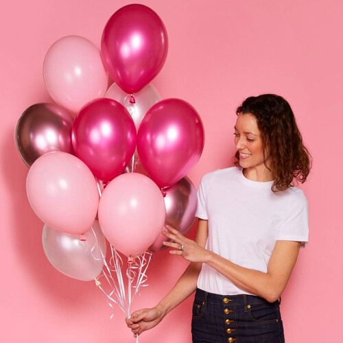 Assorted Metallic Rose, Pink and White Latex Balloons (x12)