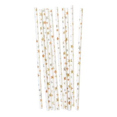 Assorted Metallics - Paper Party Straws Stars Design (x30)