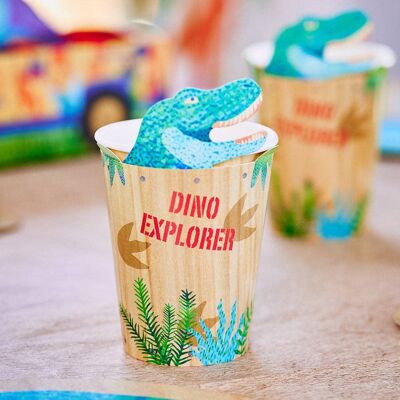 Vasos de papel para fiestas Dino Explorer (x8)