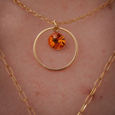 18k gold-plated stainless steel necklace, 24k pendant and Swarovski rhinestones