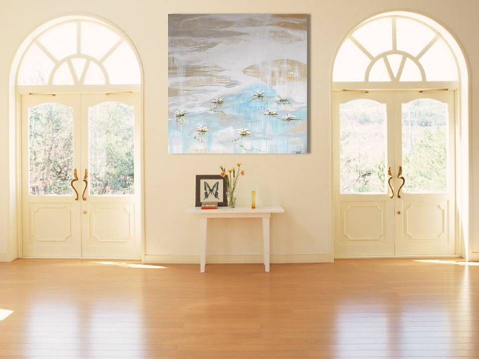 Quadro beige arcobaleno dipinto a mano